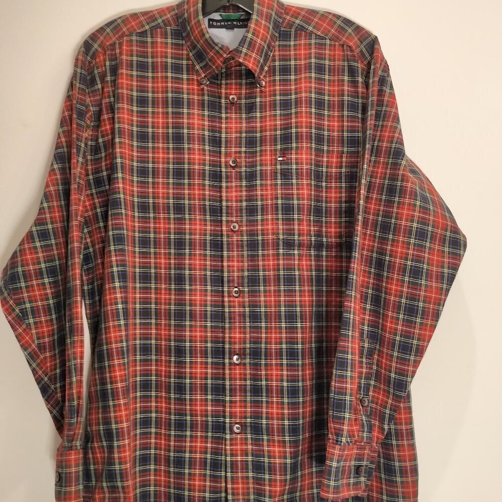 π2/40πVntg Tommy Hilfiger Men's Shirt Red Plaid Long Sleeves Button up Shirt - Picture 3 of 16